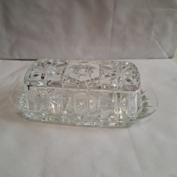 Vintage Anchor Hocking clear glass Star of David Butter dish 2 piece - Picture 3 of 5